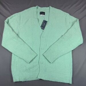 Original Use Mens M Mint Green Nylon LS Cardigan Sweater Open Neck Button Front